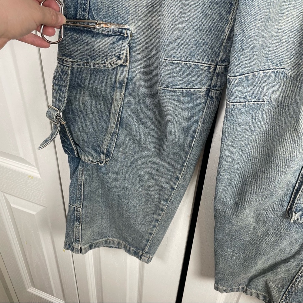 Zara Barrel Baggy Jeans Women’s 0 Blue Faded Utility Cargo Multipocket Y2K - Picture 11 of 16